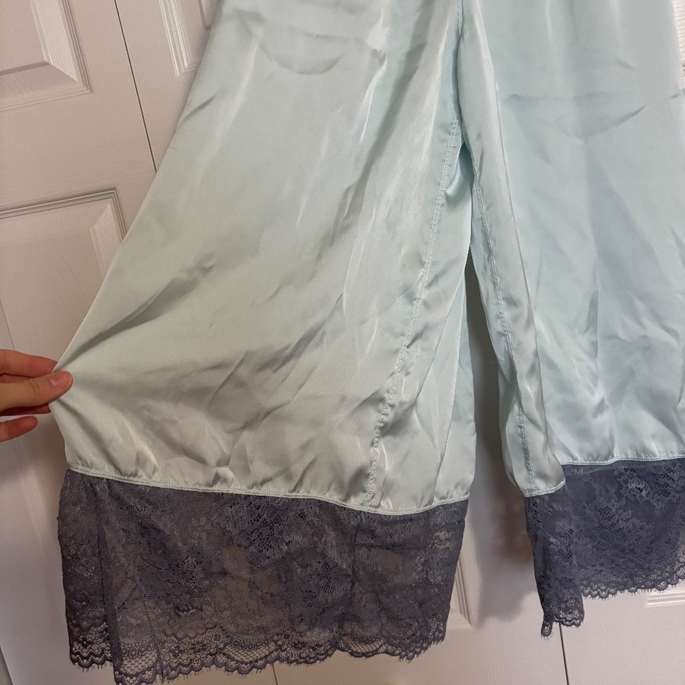 Intimately Free FREE PEOPLE Light Blue Wide Leg Cropped Satin Pajama Pants